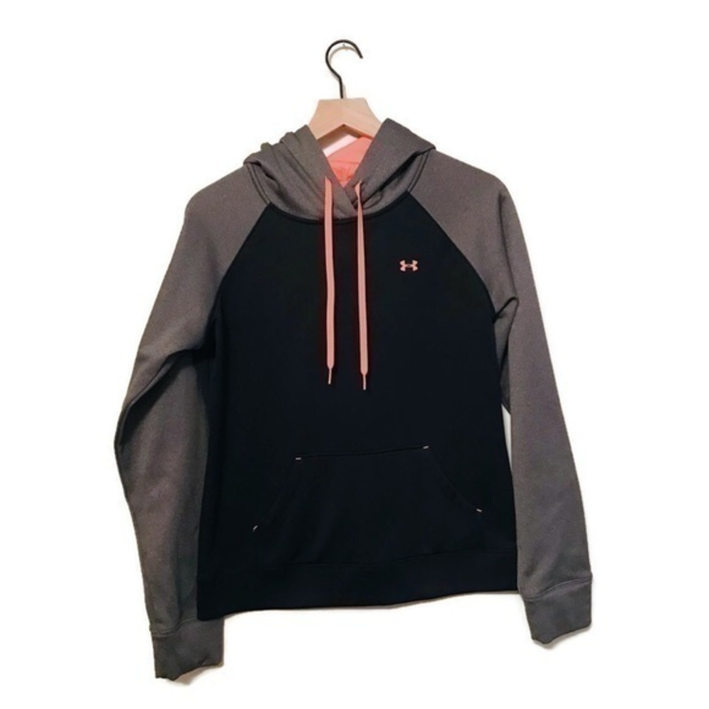 Under Armour ColdGear Color Block Hoodie Sweatshirt Black Gray Orange Medium